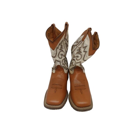 Laredo Men's 10" Cowboy Square Toe Leather Western Boots White/Brown Size 9D - Picture 2 of 8